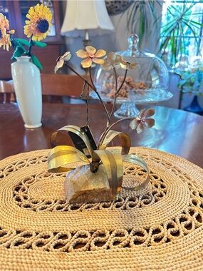 Vintage Mario Jason Brass Floral Sculpture Onyx Base w Tags